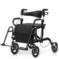 Giantex Rollator Walker, Folding Walking Aid w/6 Adjustable Height, Upright Walkers for Seniors Elderly, Black