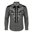 thumbnail image 4 of Mens Shirts Western Cowboys Printed Long Sleeve Button Lapel Top Casual Carnival Theme Classic Comfortable Shirt for Men Grey M, 4 of 4