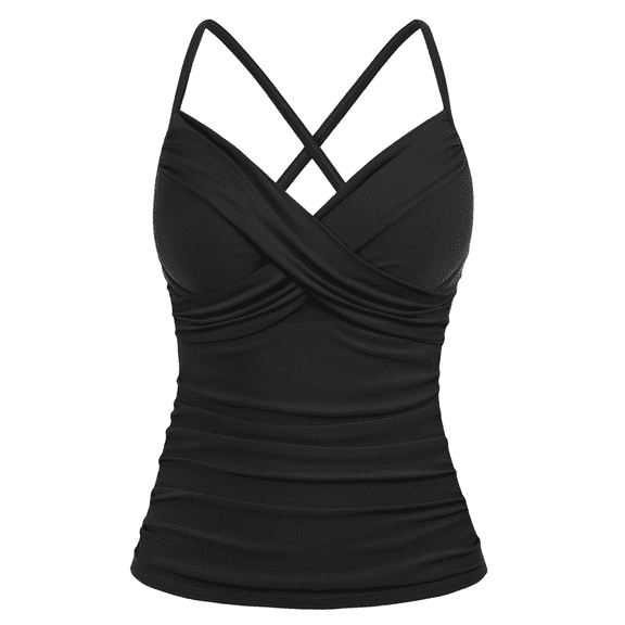 Hilor Womens Underwire Tankini Top Swimwear Twist V Neck Swimsuits Tummy Control Crossback Bathing Suits Top Only