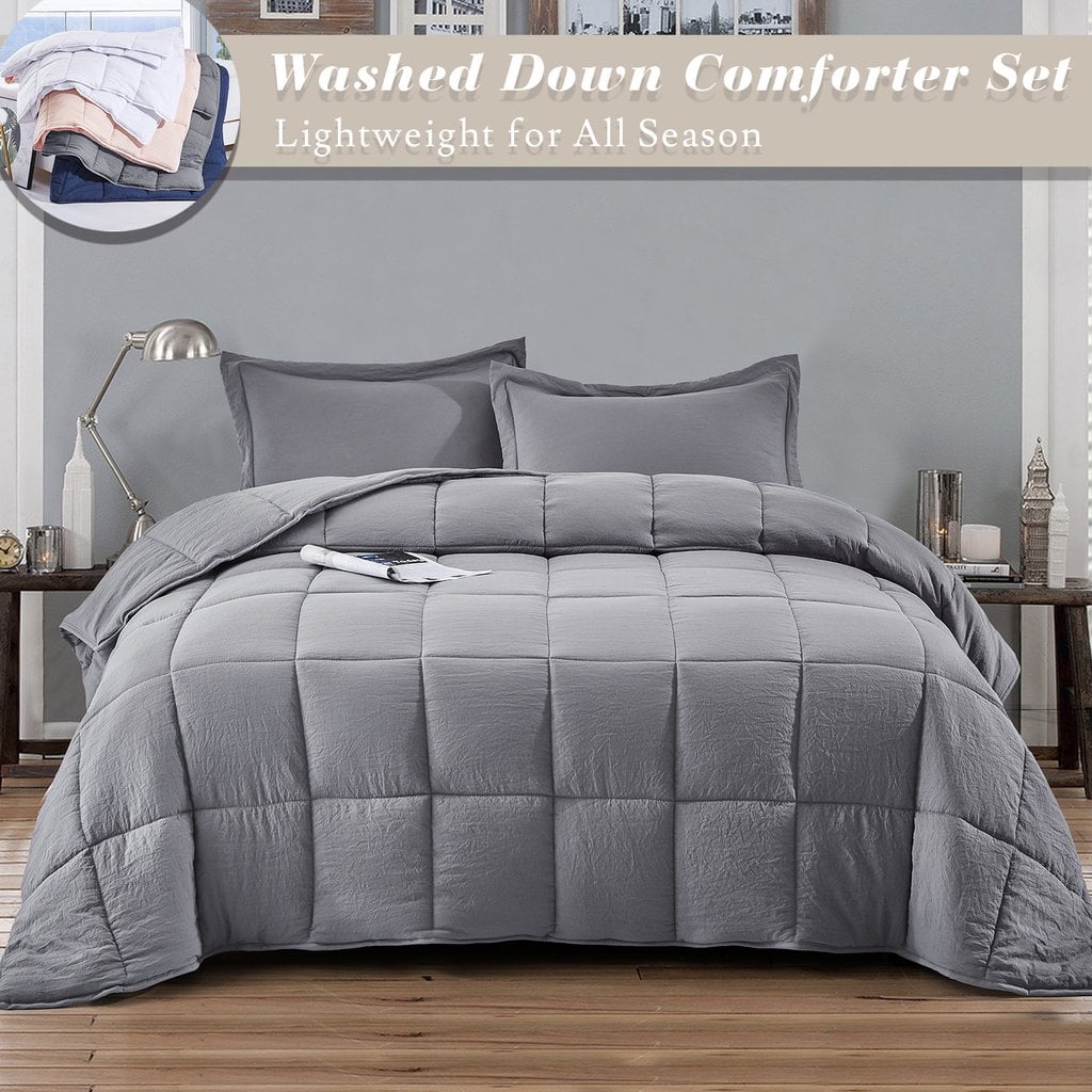 Gray Black 3pcs Super Soft Reversible Down Alternative Comforter Set Queen Size 
