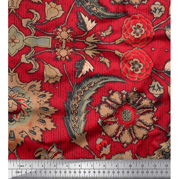 Soimoi Viscose Chiffon Fabric Leaves & Floral Ethnic Print Fabric by The Yard 42 Inch Wide