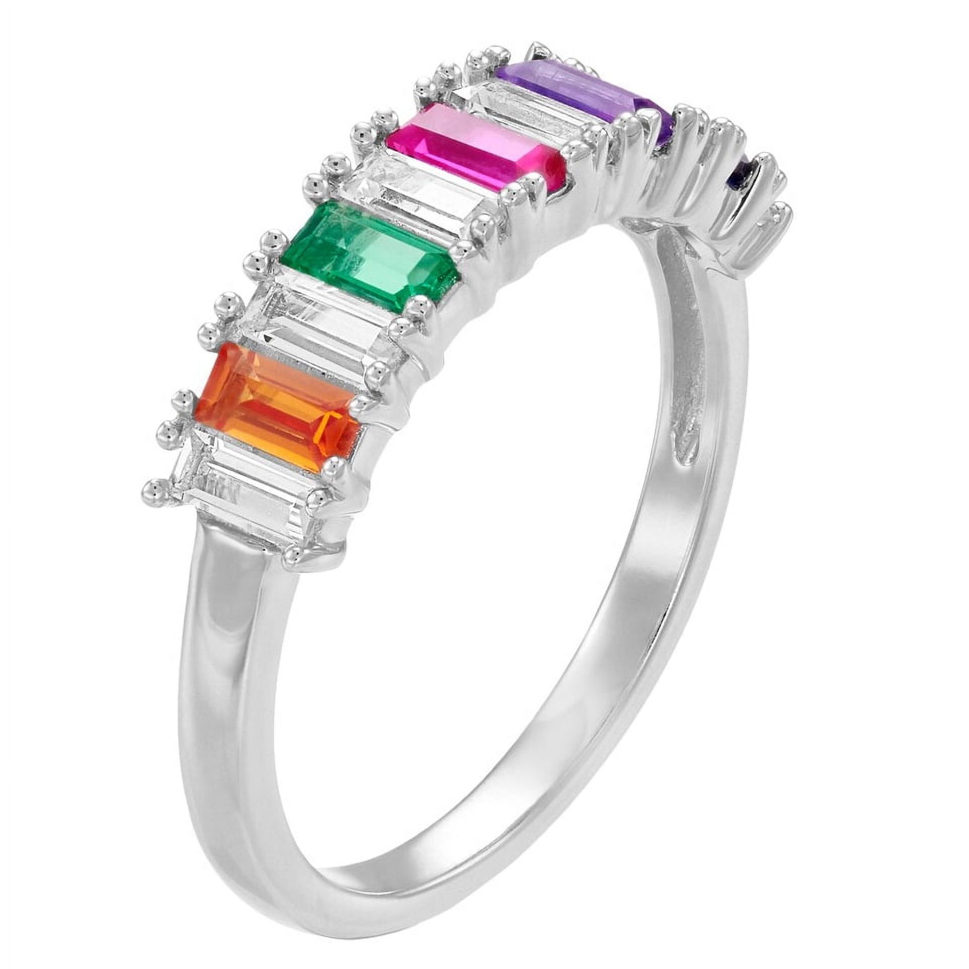 Brilliance 925 Sterling Silver Created & Genuine Rainbow Sapphire with Created White Sapphire accent Band Ring