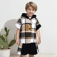 thumbnail image 2 of TAIAOJING Toddler Boys Girls Short Sleeve Patchwork Plaid Prints T-Shirt Hooded Tops Pants Kids Outfits Sets Trendy 7-8Y, 2 of 6