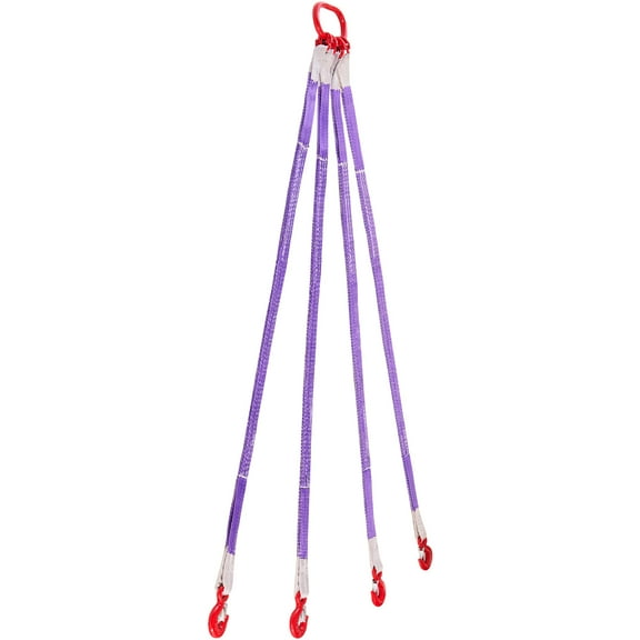 KFFKFF Four-Leg Polyester Lifting Sling with Hooks, 6600LB Capacity, 5Ft Heavy-Duty Rigging Strap, Durable and Wear-Resistant Webbing for Engines, Cranes, Hoists, and Trucks
