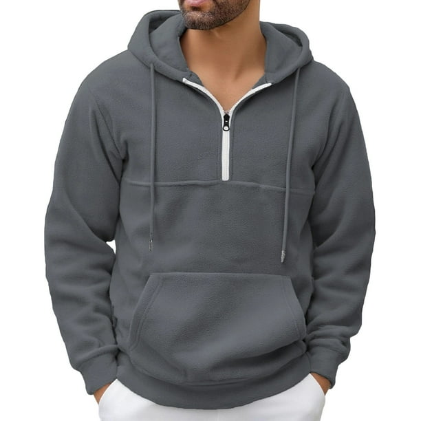 pstuiky hombres de manga larga, Sudadera con capucha de terciopelo para hombre, con cremallera de un cuarto de pie, manga larga, color liso, informal, para hombre top de hombre xl
