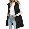 thumbnail image 2 of Women's Long Vest Plain Sleeveless Hood Winter Vest Outwear Jacket Lightweight Warm Coat Outerwear with Zip-Up and Cotton Material for Women's Casual Fashion and Apparel,Black,M, 2 of 6