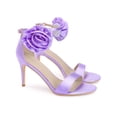 thumbnail image 3 of BLISSFUL STEP Flower Satin Stiletto Heels Ankle Strap High Heel Sandals for Women Purple (Size 6), 3 of 7