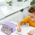 thumbnail image 5 of 3-Compartment Canvas Pencil Case, Large Capacity Storage Bag for Students, Multi-Function Organizer for Pens and Makeup, Pink, Green, 5 of 8