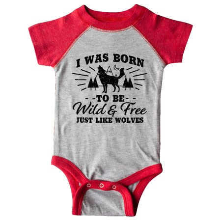 

Inktastic I was Born to be Wild and Free with Wolf and Mountains Gift Baby Boy or Baby Girl Bodysuit