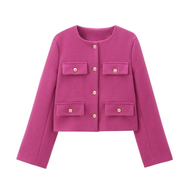 Ailaofu Veste en Tweed pour Femmes Blazer Court Printemps Été Col Rond Travail Bureau Veste à Carreaux