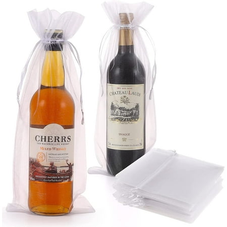 

HRX Package 30pcs White Organza Wine Bags Sheer Mesh Wine Gift Pouches Bottle Covers Dresses Drawstring for Christmas