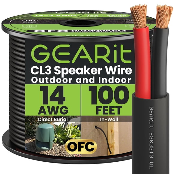 GEARit Outdoor Speaker Wire CL3 Rated, 14 Gauge Speaker Wire, Speaker Cable 100 ft for Outdoor Speakers, Patio, Garden, Backyard