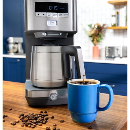 GE - 10 Cup Programmable Coffee Maker with Single Serve and Thermal Carafe - Stainless Steel