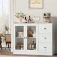 thumbnail image 1 of 48" Coffee Bar Cabinet, Buffet Cabinet Storage Cabinet with 3 Color Led Lights, Sideboard Modern Kitchen Buffet Table with 3 Drawers & Glass Doors, Coffee Bar for Kitchen, Dining Room Furniture, 1 of 9