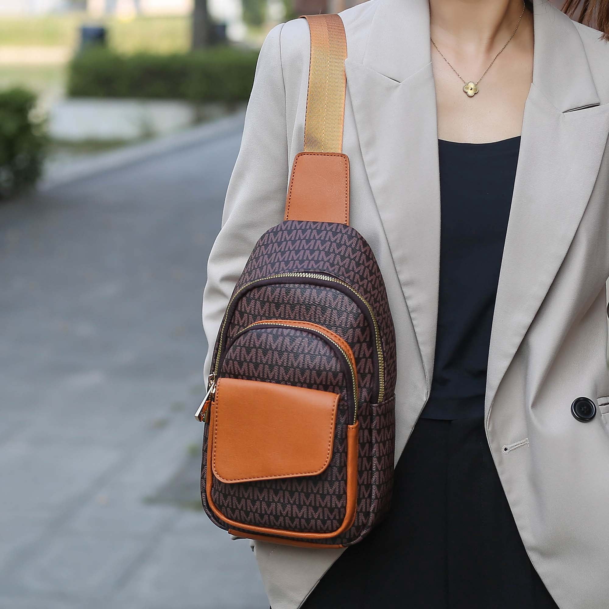 MKF Collection Kace Vegan Leather Women's Sling Bag, Stylish Fanny Purse Handbag by Mia K - Brown