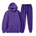 thumbnail image 2 of Men's Unisex Spring Fall 2-Piece Set, Long Sleeve Crewneck Patchwork Sweatshirt and Pants, Versatile Casual Lounge Wear For Daily Fashion,Purple,3XL, 2 of 3