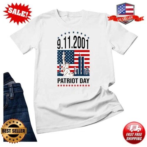 Never Forget 9-11-2001, American Flag, Patriotic Memorial, Tribute, Short Sleeve T-Shirt