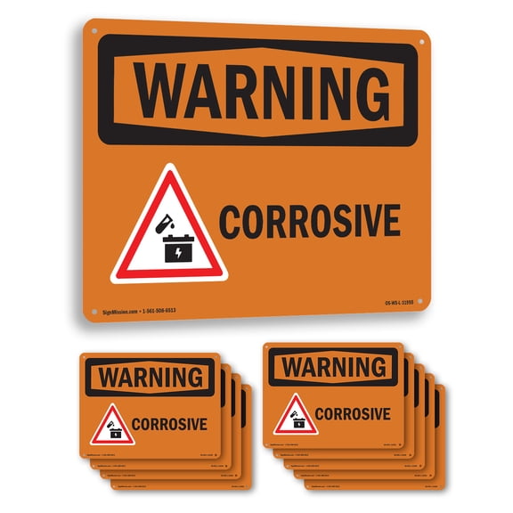 Corrosive OSHA WARNING Rigid Plastic Sign 24 Inch x 18 Inch - 10 Pack