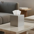 thumbnail image 4 of Tissue Box Cover Square - Handcrafted Ridge Embossed Pewter Metal Holder For Bathroom Accessory  Aesthetic Decorative Facial Napkin Cube Modern Home Decor, 4 of 6