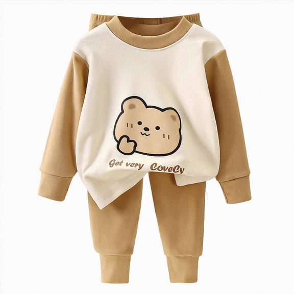 CAUYDY Kids Girl Clothes Pajamas for Child Fall Winter 5-7T 8-10Y Long Sleeve Shirt Elastic Waist Pants 2Pcs Cute Set Girls Outfits Sizes 8-9 Years,Brown