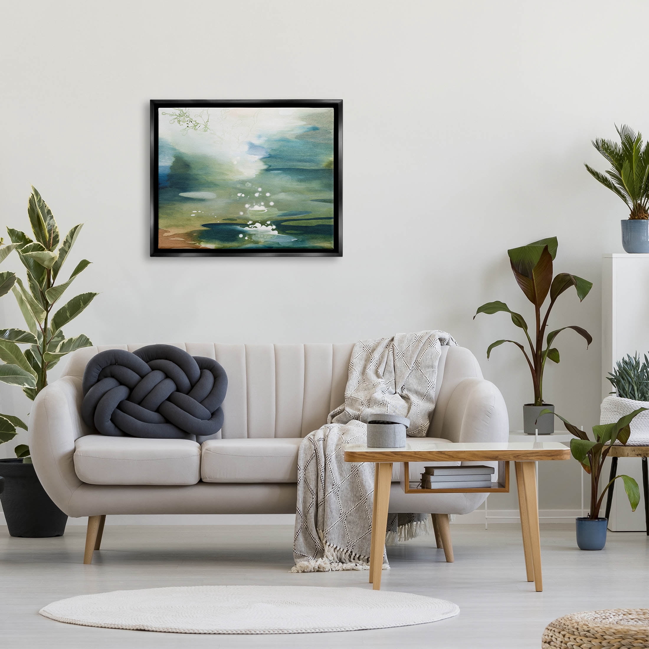 Water Surface Landscape Bubbles Abstract Painting Jet Black Framed Art Print Wall Art
