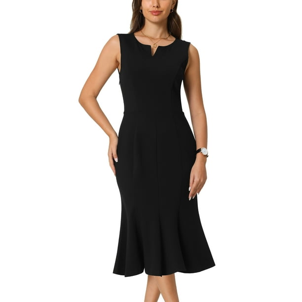 Vestido sin mangas para mujer INSPIRE CHIC, elegante, con escote en V, vestido de cola de pez, negro, talla S