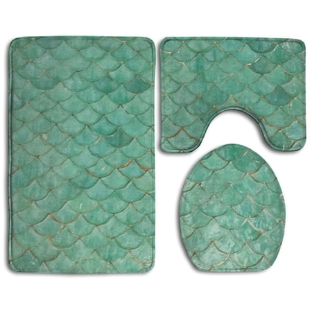 EREHome Light Green Fish Scales 3 Piece Bathroom Rugs Set Bath Rug ...