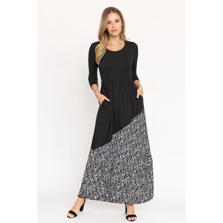 Eloges Women's 3/4 Sleeve Asymmetrical Color Block Maxi Dress - Walmart.com