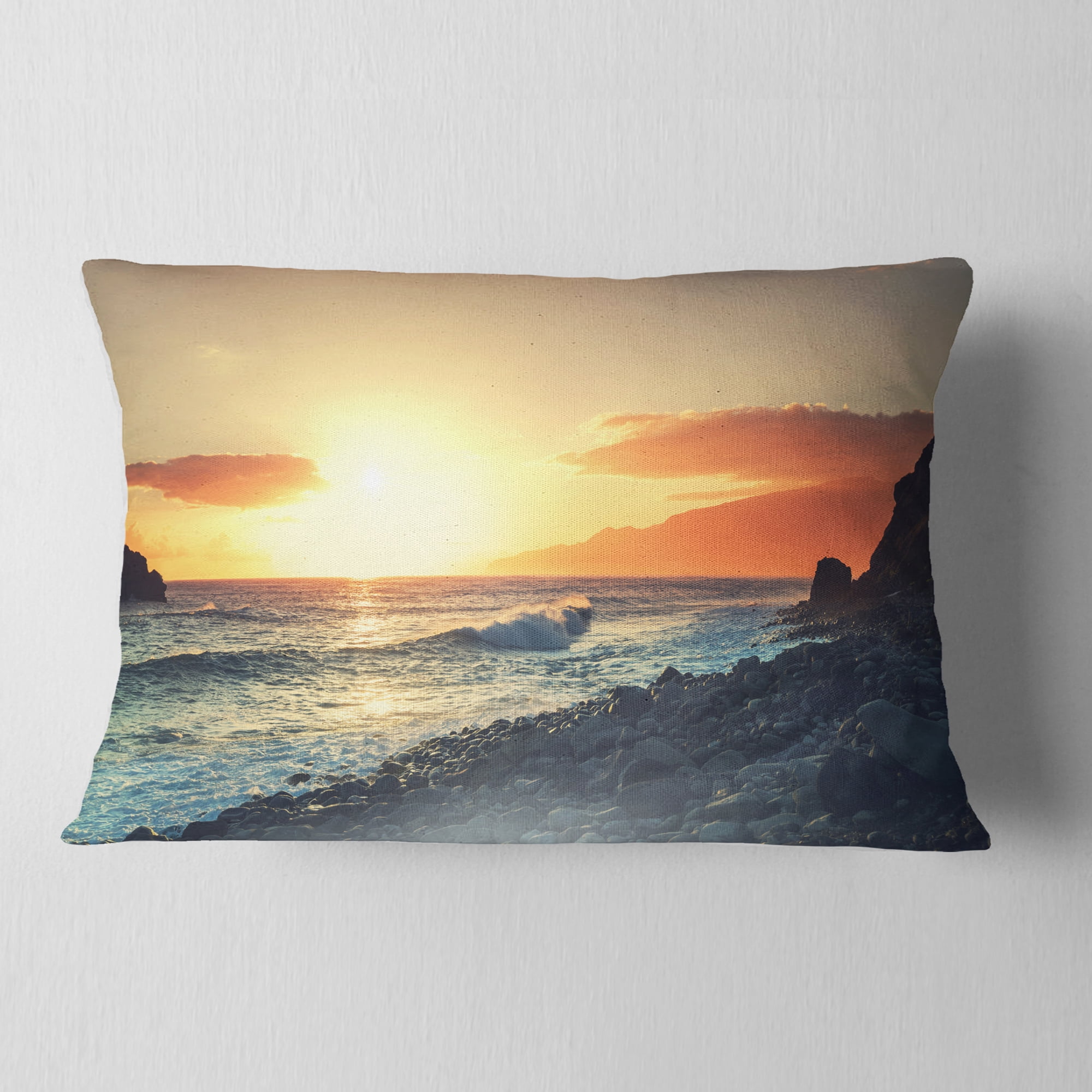 Designart 12" x 20" Blue Polyester Throw Pillow