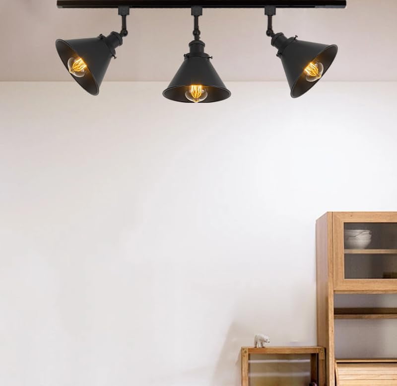 KAYYELAMP Black Track Lamp E26 Base Metal Shade Adjusted Rotated Angle H-Type Track Head Lighting Vintage Design for Wall Painting Kitchen(No Bulb, Track)