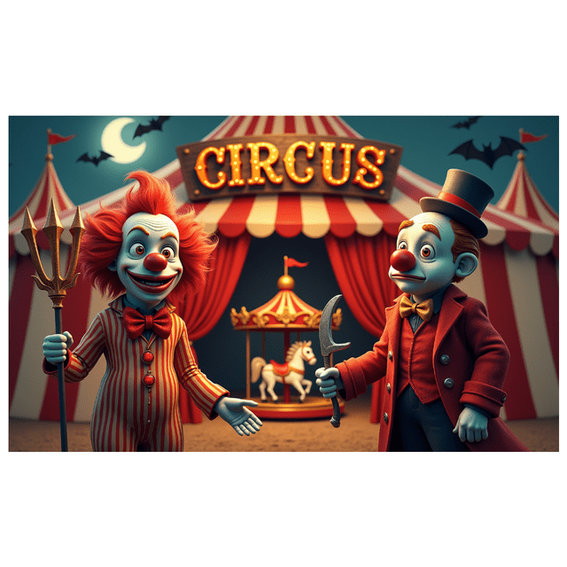 Bannière de Cirque à Thème Coloré Design Clown Éléments Décoratifs Rideaux Rouges Décoration de Fête Carnaval pour Enfants Fête Décoration Intérieure Célébration d'Anniversaire