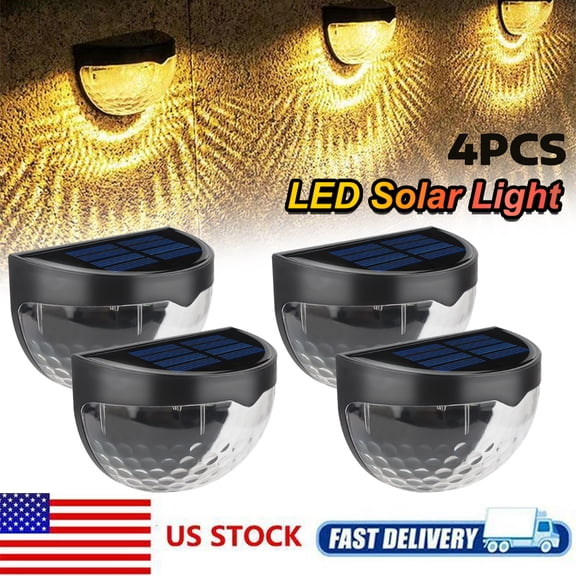 4 Pack Semicircular Solar Fence Lights Outdoor Waterproof, Decorative Solar Step Wall Lights, Auto On/Off Solar Deck Lights for Patio Stairs Garden Yard Fence Pavilion Terrace(Warm light)