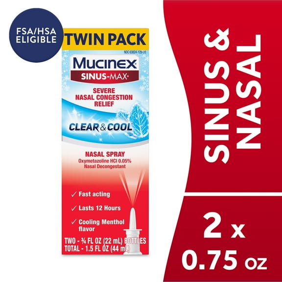 Mucinex Sinus-Max Nasal Spray, Clear and Cool, 2 Pack, 0.75 oz Each