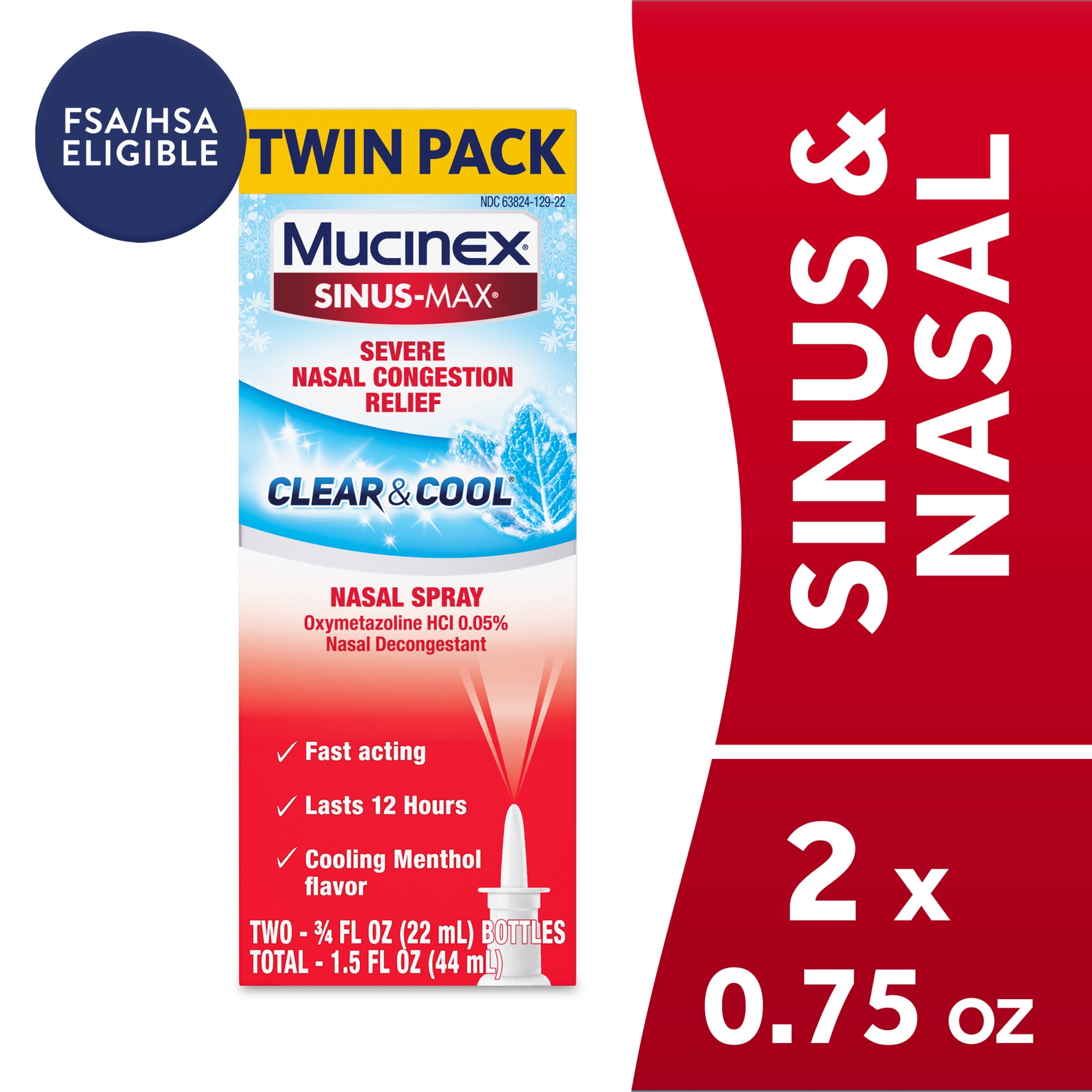 Mucinex Sinus-Max Nasal Spray, Clear and Cool, 2 Pack, 0.75 fl oz Each