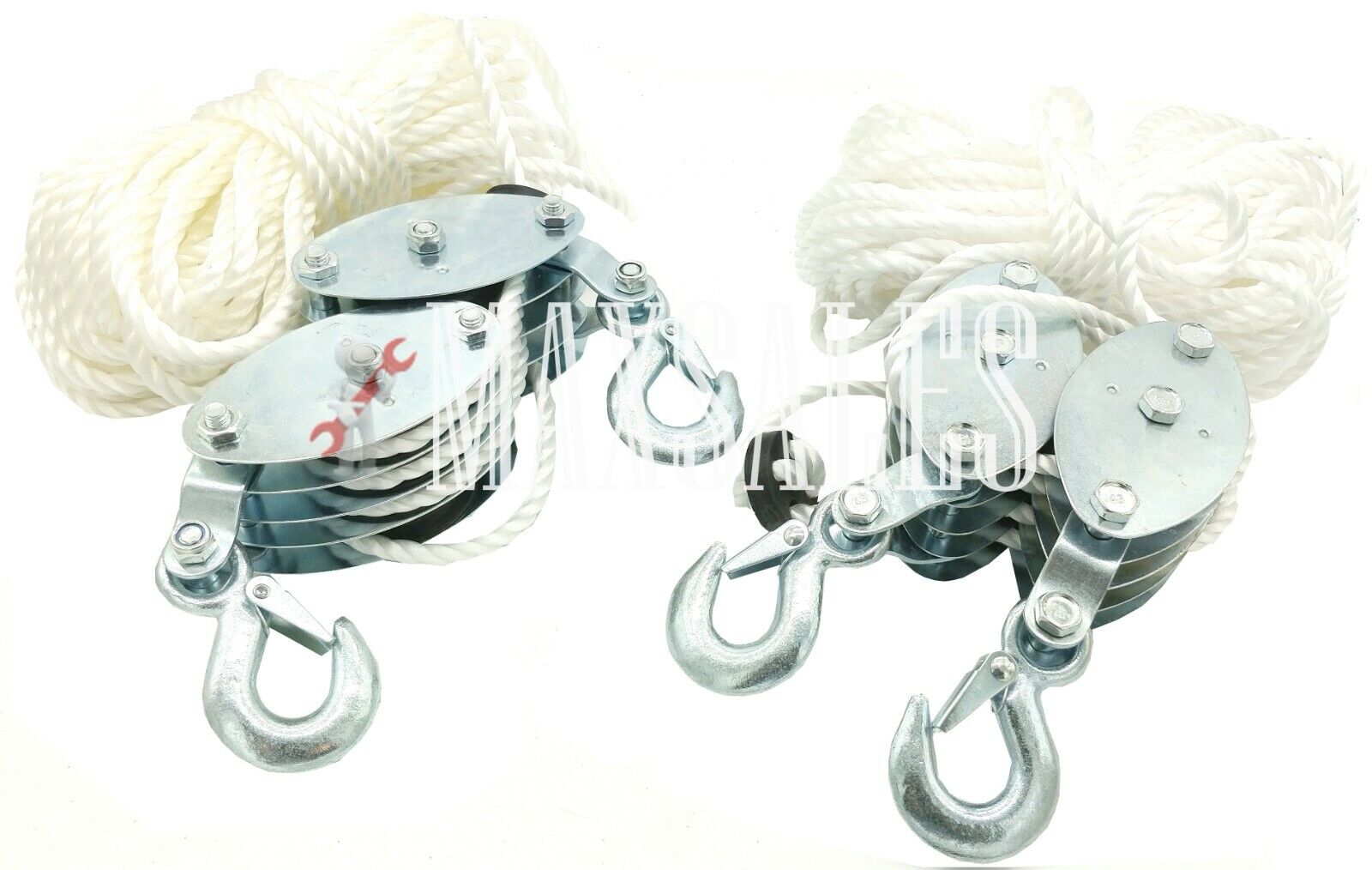 (2) 2 Ton Poly Rope Hoist Pulley Wheel Block and Tackle Puller Lift