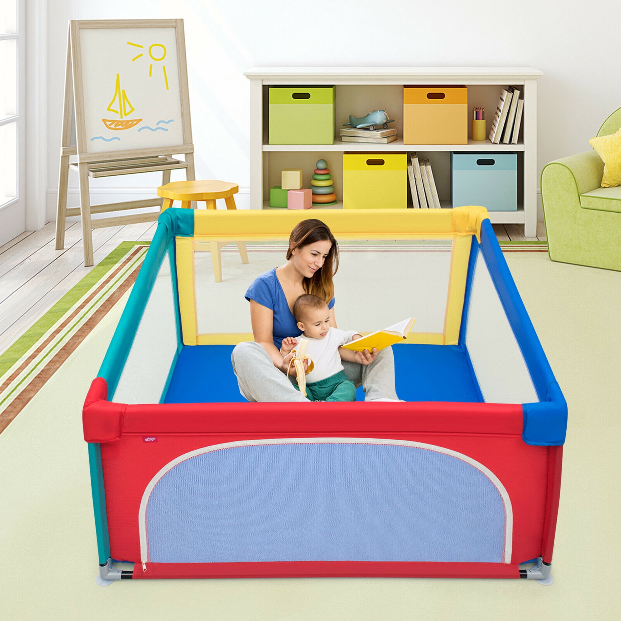 Gymax Infant Large Safety Play Center Yard Baby Playpen with 50 Ocean Balls, Multicolor, Unisex