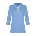 thumbnail image 7 of ZyeKqe Womens Tops Dressy Casual 3/4 Length Sleeve V Neck Blouses Half Zip up Collar Work Top Shirts, 7 of 7