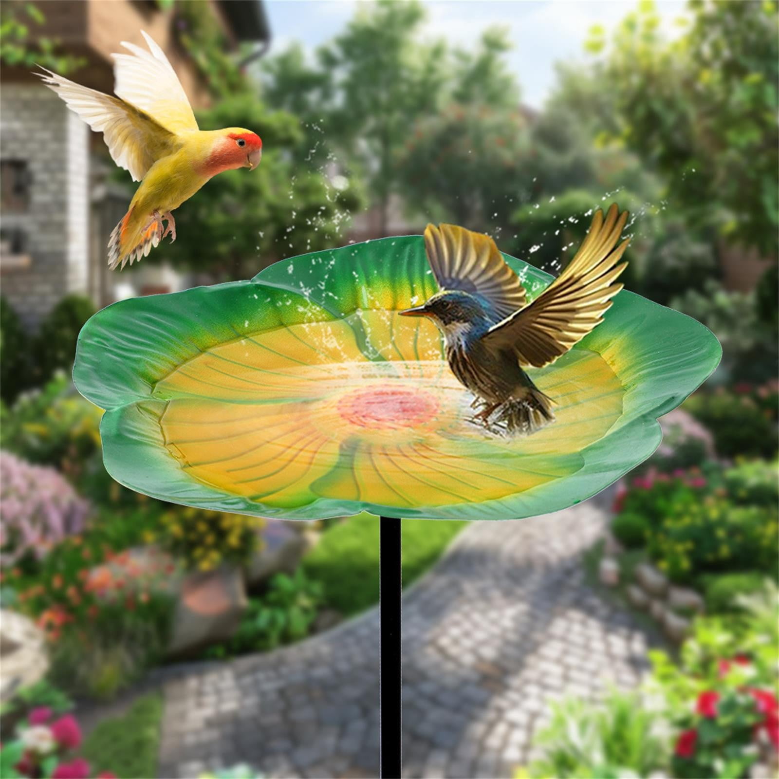 Detachable Flower Shaped Bird Feeder, No Mess Bird Feeder, Weather Resistant Ground Plug-in Water Dispenser, Automatic Bird Feeder, Metal Petal Ground Stake Feeder for Bird Feeding 1Pcs