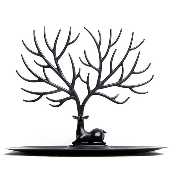 FZFLZDH Creative Sika Deer Tree Jewelry Rack Display Stand Holder Organizer for Earrings Necklace Ring (Black)