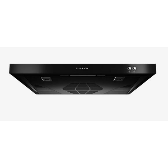Furrion LLC Hotte de Cuisinière FHO23SACRV-BL pour Profondeur d'Armoire de 12 à 18 Pouces; Sans Conduit; avec Lumière LED; avec Filtre à Charbon; 12 Volts DC; Corps Noir avec Plaque Frontale Noire; Plaqué Zinc