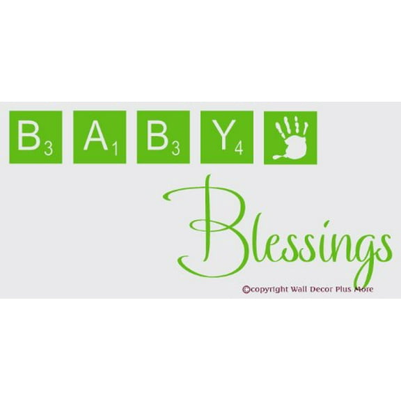Nursery Décor Baby Blessings with Scrabble Tiles Wall Decal Vinyl Sticker, 23x10-Inch Lime Green