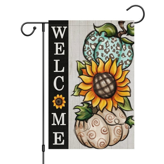 VOCHIC Welcome Fall Garden Flag 12x18 Inch Double Sided Vertical, Small Burlap Pumpkin Sunflower Autumn Flags Thanksgiving Holiday Outside Yard Decoration