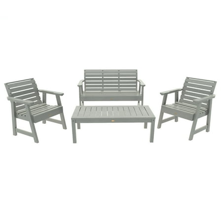 Highwood 4pc Weatherly Conversation Set - 4ft Bench, Two Garden Chairs and Conversation Table, Outdoor, Eco-friendly, Synthetic Wood