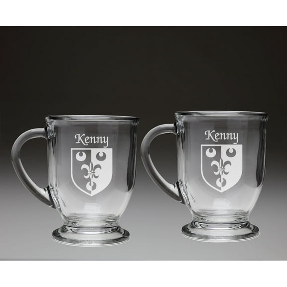 Kenny Irish Coat of Arms Glass Coffee Mugs - Set of 2