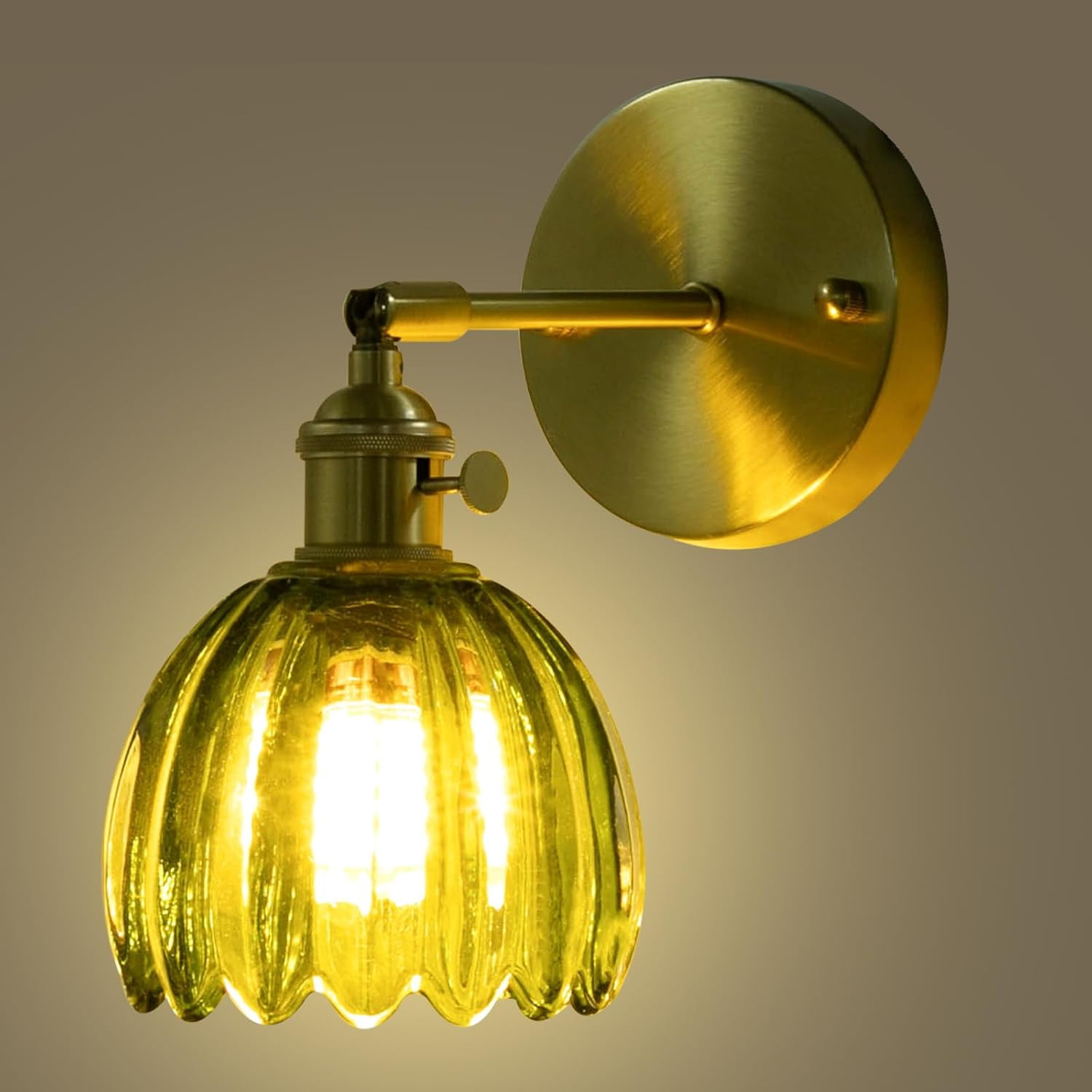 Vintage Wall Sconces Wall Mounted Green Tulip Shade Light Adjustable Angle Retro Wall Lamp Fixtures Decor for Bedside Bedroom Indoor Doorway