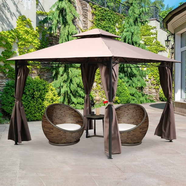 Gazebo Canopy Tent 10 X 13 BBQ Outdoor Gazebo for Patio Grill Gazebo Large Garden Top Gazebo with Sidewall Party Tent UV Block Sun Shade Tent Brown
