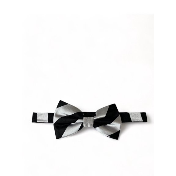Black and Silver Striped Silk Bow Tie