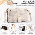 thumbnail image 3 of ELEHOLD Floral Embossed Leather Wallet Case for Samsung Galaxy S24+ with Zipper Cash Slot, Card Holder Shockproof TPU Anti-Scratch Flip Stand Wallet Case Cover With Detachable Strap , Beige, 3 of 13