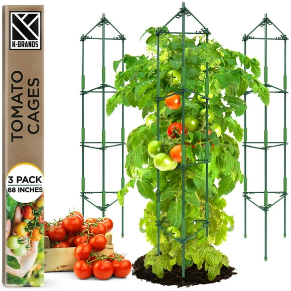 K-Brands Cage à Tomates - Tuteurs pour Plantes de Tomates, Cages de Soutien, Treillis pour Jardin et Pots (Lot de 3 - Très Haut jusqu'à 68 Pouces)