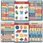 6 Educational poster pack GLOSSY Charts for classrooms early education for learning Alphabet Abc days of the week poster, shapes poster, counting months of the year poster, learning colors edu